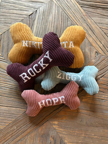 Personalized Bone-Shaped Plush Dog Toy with Custom Embroidery