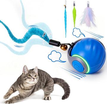 Interactive Electric Cat Toy Ball with Feather Tail – Rechargeable Smart Rolling Toy with 2 Speed Modes