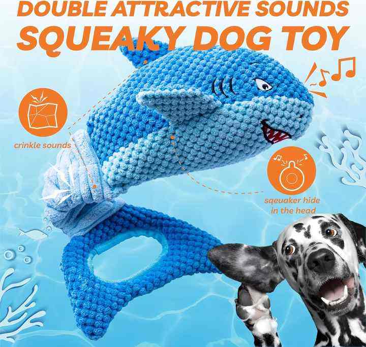 Shark Plush Dog Toy – Squeaky & Crinkle Interactive Chew Toy for Dogs
