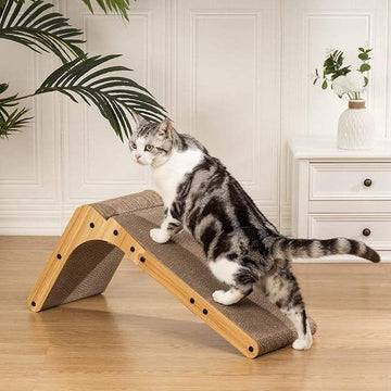 L-Shaped Cat Scratcher with Ball Toy & Wooden Frame