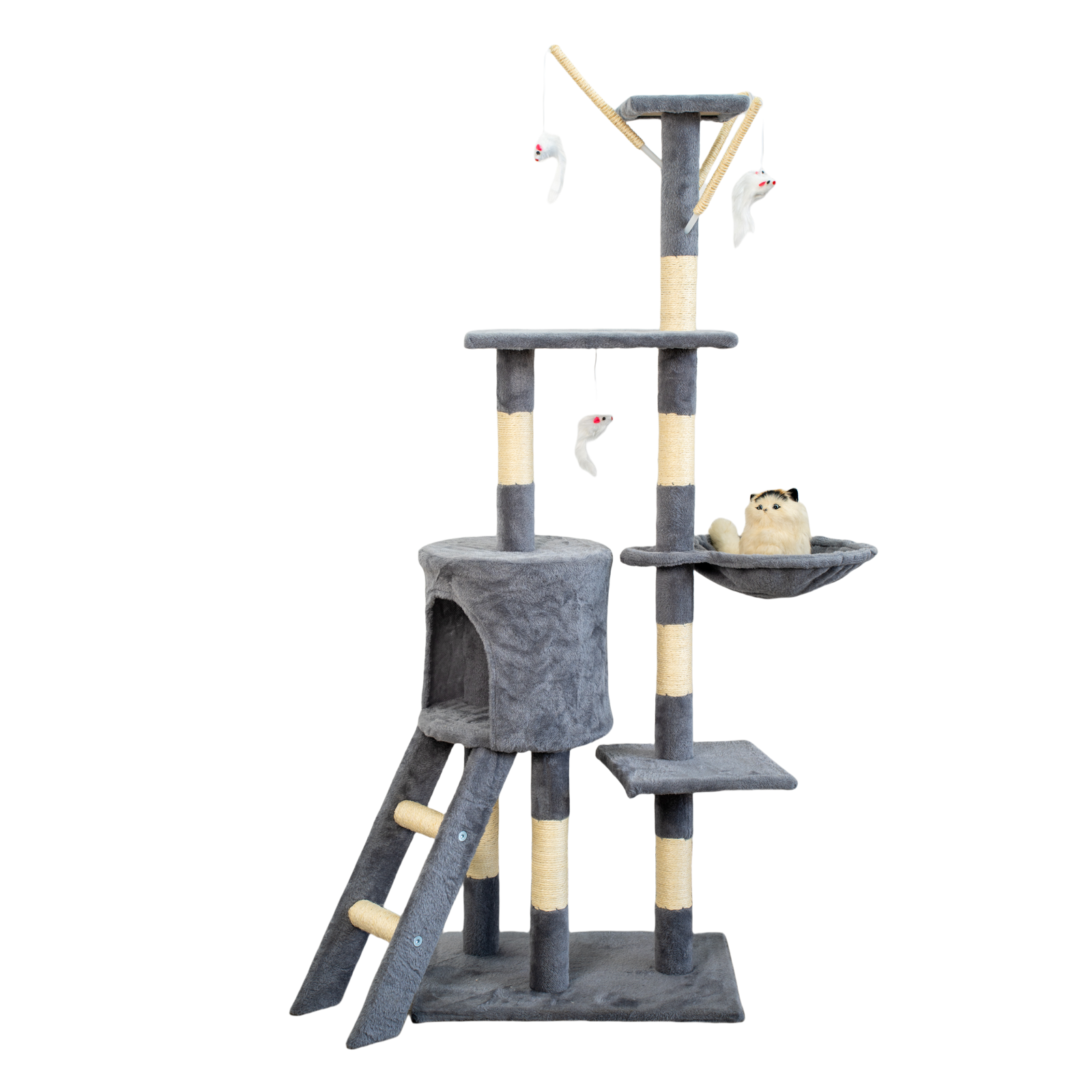 Cat Tree Tower – Multi-Level Scratching Post with Hammock, Condo & Hanging Toys