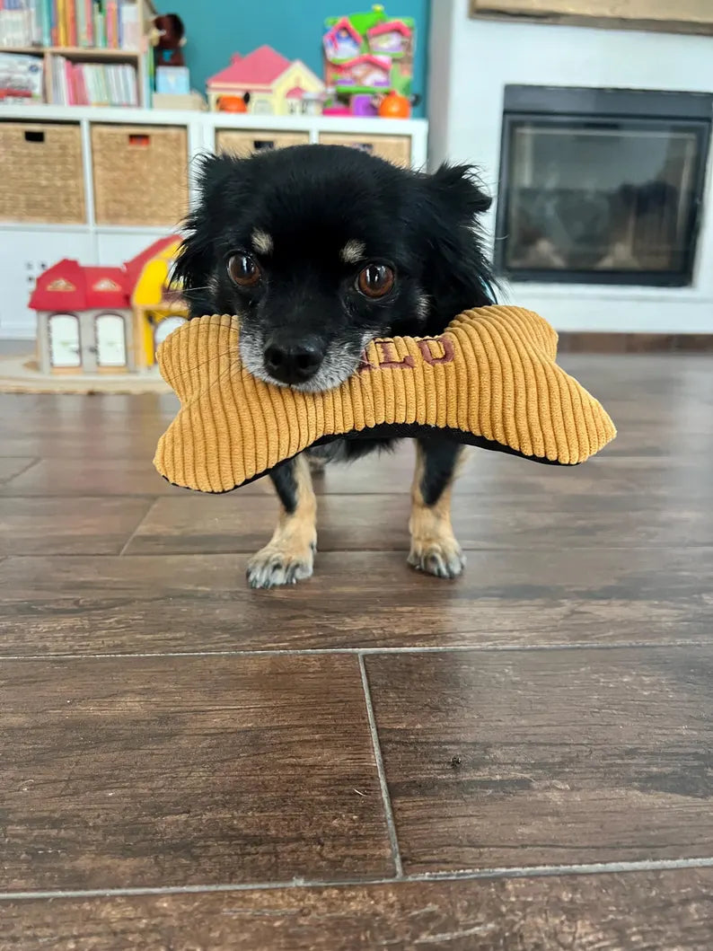 Personalized Bone-Shaped Plush Dog Toy with Custom Embroidery