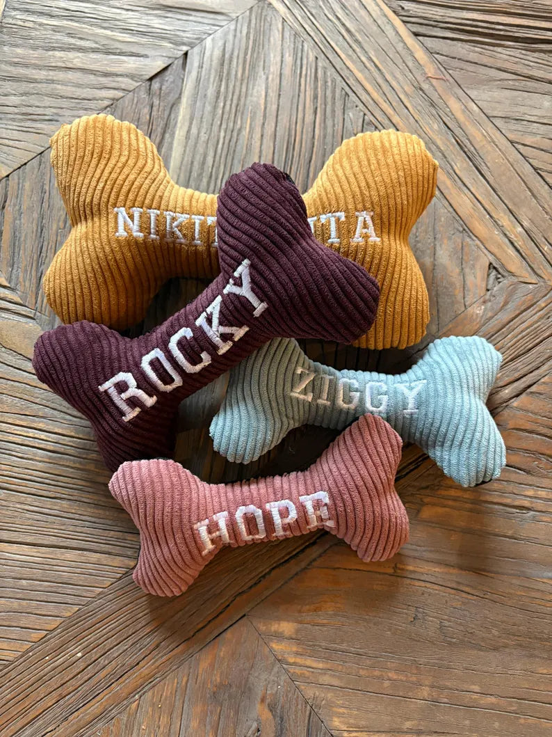 Personalized Bone-Shaped Plush Dog Toy with Custom Embroidery